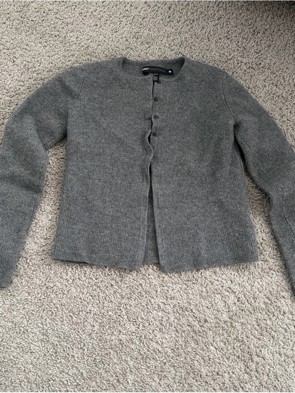 Dkny Gray Crewneck Button-Front Cardigan